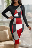 Colorblock Long Sleeves Bodycon Dress 