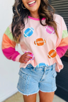 Pink GAME DAY Rugby Football Graphic Color Block Sleeve Top