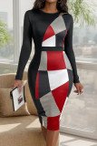 Colorblock Long Sleeves Bodycon Dress 