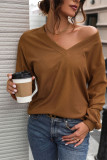 Brown V Neck Waffle Top 