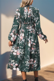 Green Floral Puff SLeeves Dress 