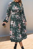 Green Floral Puff SLeeves Dress 