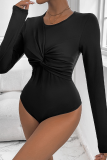 Black Twist Knot Long Sleeves Bodysuit 