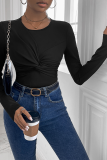 Black Twist Knot Long Sleeves Bodysuit 