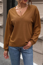 Brown V Neck Waffle Top 