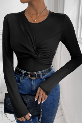 Black Twist Knot Long Sleeves Bodysuit 