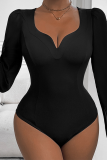 Black One Piece V Neck Bodysuit 