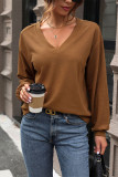 Brown V Neck Waffle Top 