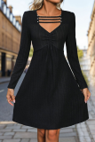 Black Ribbed Knitting Dress 