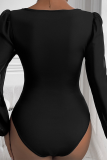 Black One Piece V Neck Bodysuit 