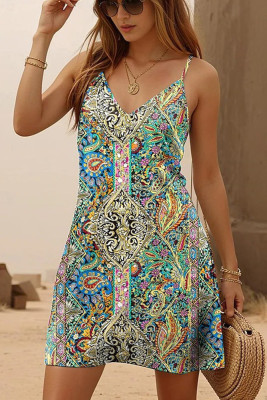 Paisley Print Spaghetti Mini Dress 