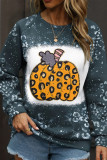 Blue Leopard Pumpkin Ink Plash Printed Halloween Sweatshirt