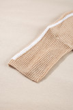 Light French Beige Contrast Striped 3/4 Sleeve Crew Neck Sweater