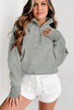 Light Grey Quarter Zip Stand Neck Kangaroo Pocket Sweatshirt