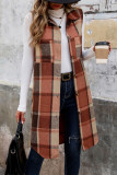 Sleeveless Plaid Long Vest Coat 