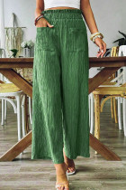 Green High Waist Pockets Smocked Pants 