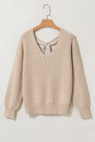 Apricot Lantern Sleeve V Neck Knot Back Sweater