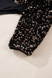 Black Deep V Back Sequin Puff Sleeve Bodysuit