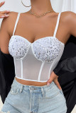 WHite Sequin Glitter Fish Bone Corset Top 