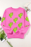 Bonbon Sequined Cactus Pattern Crewneck Pullover Sweatshirt