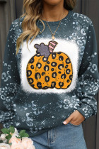 Blue Leopard Pumpkin Ink Plash Printed Halloween Sweatshirt