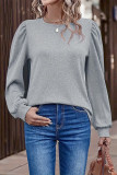 Grey Crew Neck Long Sleeves Top 