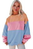 Sky Blue Colorblock Patchwork Drop Shoulder Sweatshirt