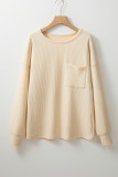 Apricot Solid Color Corded Drop Shoulder Long Sleeve Top