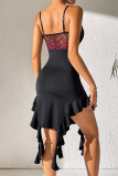 Black Lace Ruffle Spaghetti Dress 