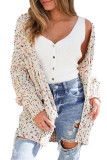 White Multicolor Dotted Rib Knit Long Sleeve Cardigan