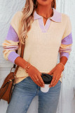 Polo Collar Colorblock Knitting Sweater 