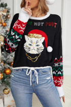 Christmas Cat Embroidery Knitting Sweater 