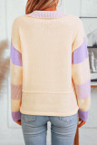 Polo Collar Colorblock Knitting Sweater 