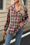 Drawstring Plaid Hooded Sweatshirt 