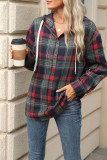 Drawstring Plaid Hooded Sweatshirt 