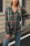 Drawstring Plaid Hooded Sweatshirt 