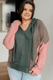 Breen Plus Size Colorblock Patchwork V Neck Hoodie