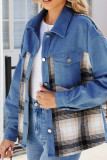 Patchwork Plaid Denim Jacket with Pockets 