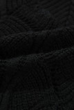 Black Hollow Out Knit V Neck Drop Shoulder Sweater