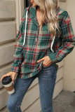 Drawstring Plaid Hooded Sweatshirt 