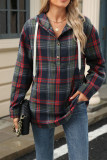 Drawstring Plaid Hooded Sweatshirt 