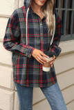 Drawstring Plaid Hooded Sweatshirt 