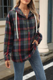 Drawstring Plaid Hooded Sweatshirt 