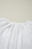 White Eyelet Embroidered V Neck Puff Sleeve Blouse