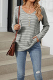 Stripes Buttoned Long Sleeve Top 