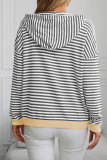 Hooded Drawstring Stripes Sweatshirt 