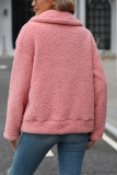 Pink Zipper Design Pockets Fleece Coat 