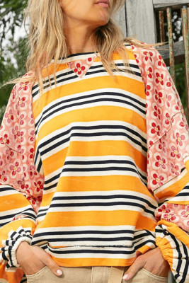 Raglan Floral Sleeves Stripes Splicing Sweatshirt 