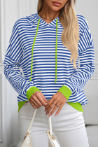 Hooded Drawstring Stripes Sweatshirt 