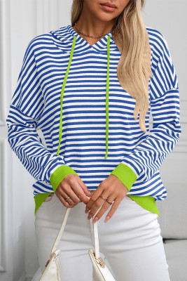 Hooded Drawstring Stripes Sweatshirt 